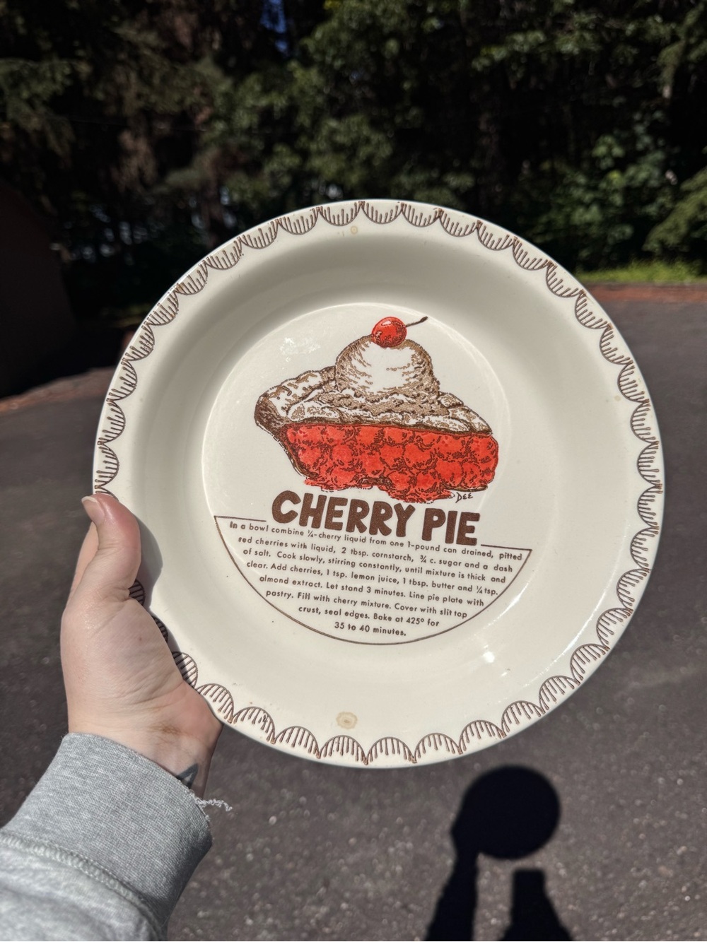 Vintage Cherry Pie Recipe Plate